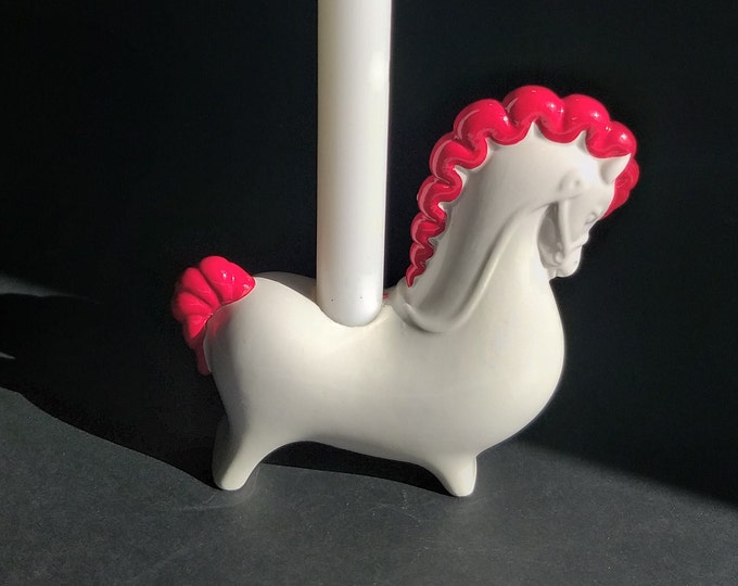 Mideramica Portugal Porcelain Candle Holder White Horse with Red Mane. Marked Numbered. Mid Century Modern. Lovely Christmas Home Decoration