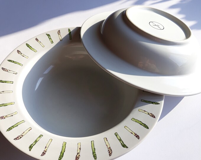 Sagaform Sweden Heavy Deep Soup Plate with with Asparagus Pattern Decoration on the Edge. Nice Plate. Used. Marked. Scandinavian Design.