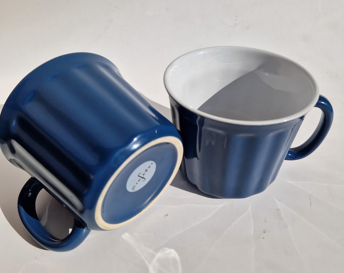 Set of 2 Sagaform Sweden Large Mugs in Blue Colour Glaze. Marked on Bottom. Capacity 500 ml. Soup Mug.