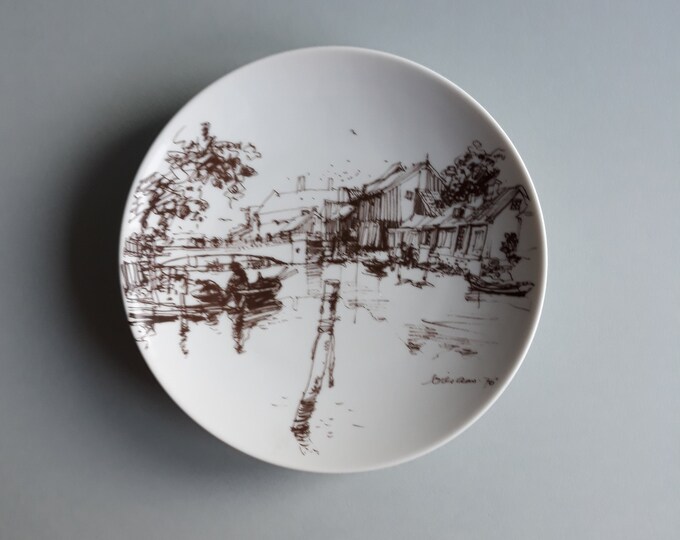 Porsgrund Norway. Vintage Porcelain Collectors Plate 1977 Oslo S- lag Fra Akerselven. Wall, Home Decor. Perfect Condition. Display Plate.