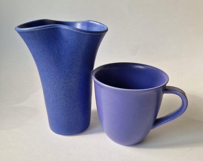Set of 2. Hoganas Sweden Blue Stoneware Vase and Mug. Marked. Swedish Vintage Pottery.