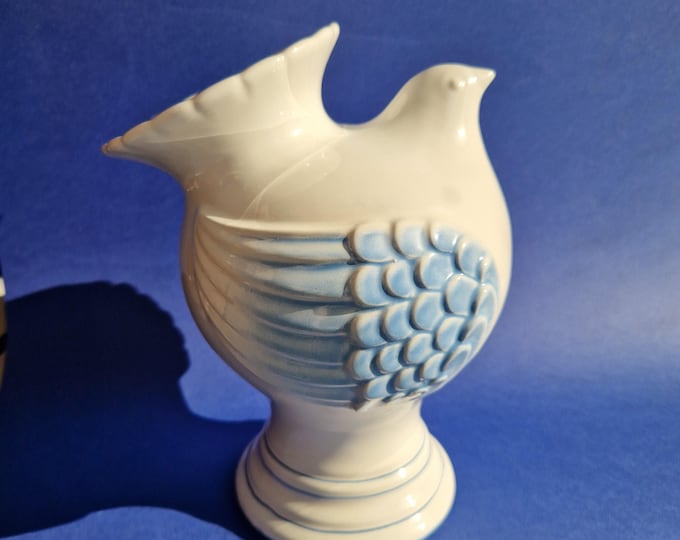 Boda Steninge Sweden by Pereiras Portugal Large Ceramic Figural Vase. Bird Dove Vase in White and Blue Glaze. Marked.