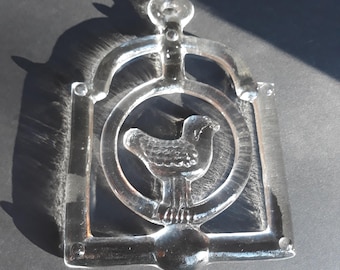 Pukeberg Glassworks Sweden Grande acchiappasole in cristallo trasparente a forma di uccello. Ornamento per finestra. Arte in vetro. Decorazione per la casa svedese vintage degli anni '70