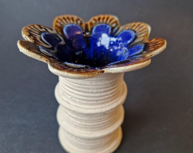 Vintage Jie Gantofta Sweden Semi glazed Ceramic Flower Vase. Designed by Solsieg Ueltzhöfer. Vintage Swedish Art Pottery from 80s.