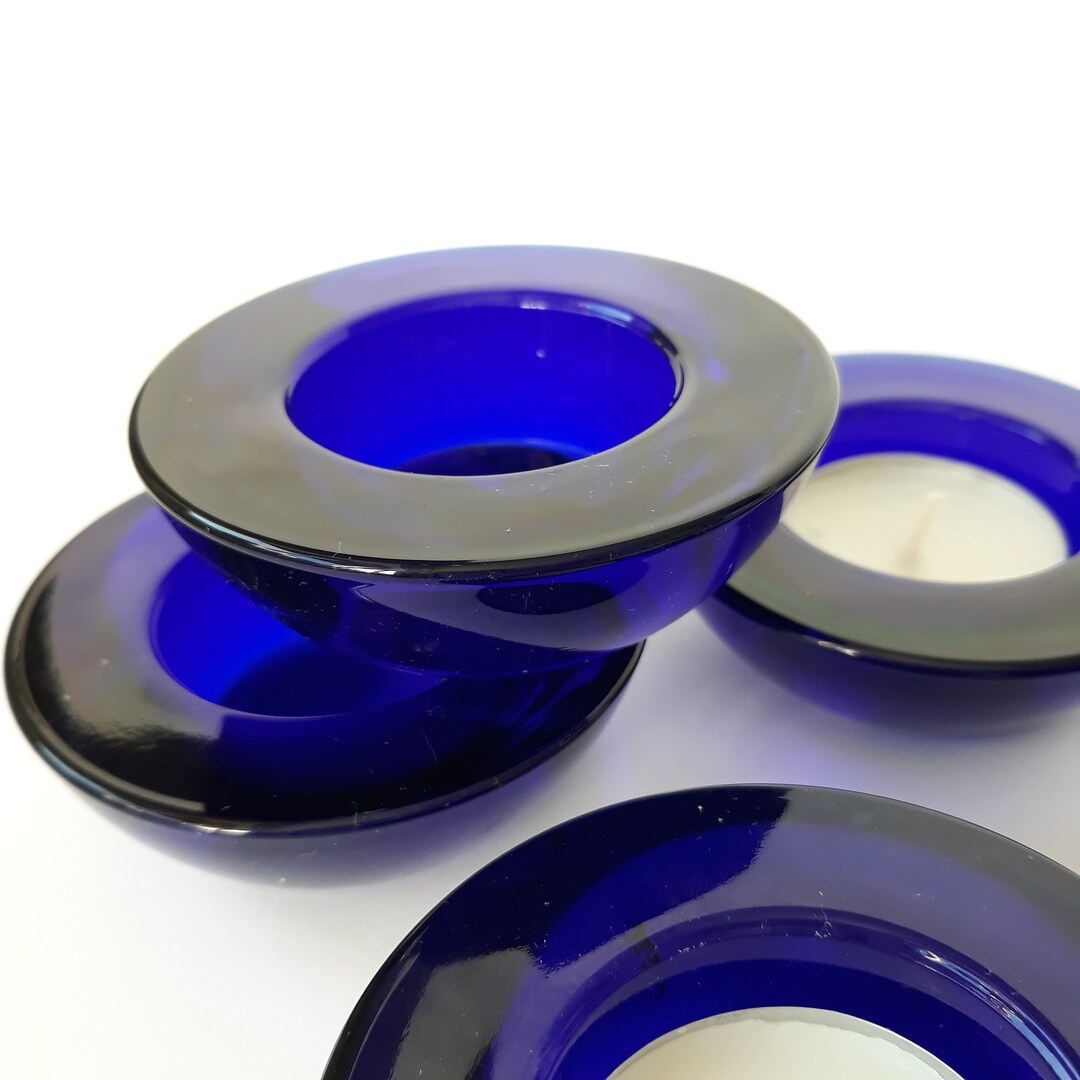 Set of 5 Cobalt Blue Glass Tea Light Holders. Nice Table Etsy
