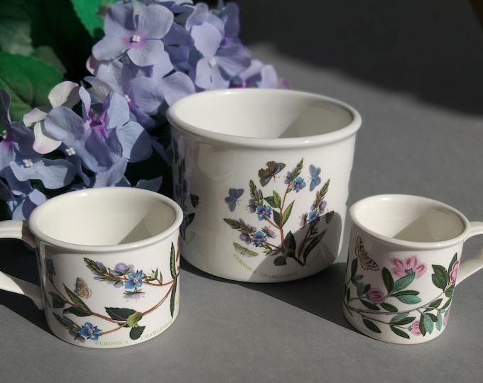 Vintage Portmeirion England Botanic Garden Cup with Flowers and Butterflies, Cup or Drum Dish Oven to Table Veronica Chamaedrys / Speedwell.