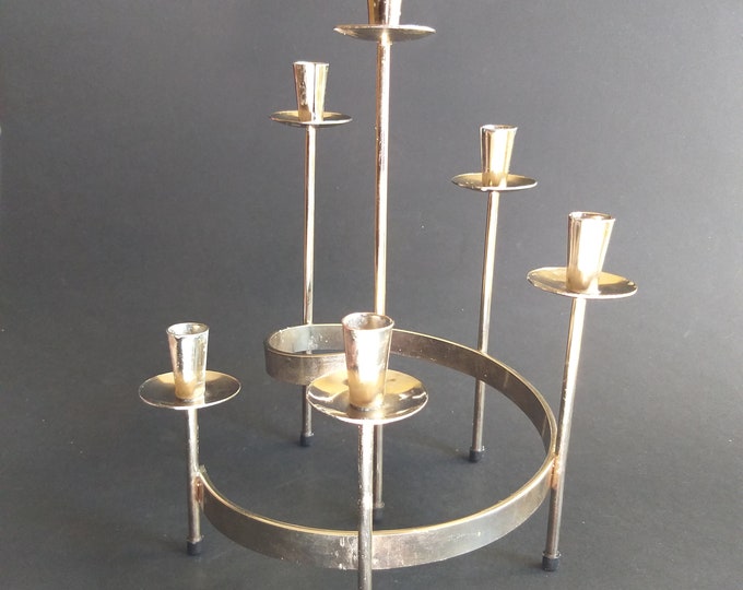 Spiral Candlestick Sweden. Mid Century Modern Style Candle Holder for Seven Thin Candles. Design by Harry Bostrom. Swedish Home Decoration.