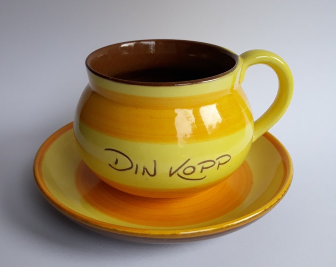 Vintage Gabriel Sweden Large Ceramic Mug and Saucer Glazed in Bright Yellow. Vintage Swedish Tableware. Lovely Colour. Retro Pottery. Marked