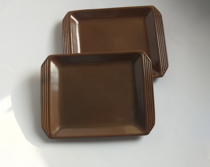 Ingrid Atterberg Plates (set of two). Mid Century Swedish Ceramic Pottery. Rectangular Plates by Ekeby Upsala Sweden. Marked and signed.