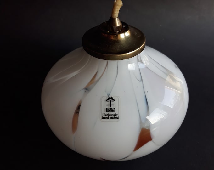 Skruf Sweden. Glass Oil Lamp in Monochrome Tones. Swedish Vintage Hand Crafted Art Glass. Scandinavian Design. A Vintage Gift for Yourself.