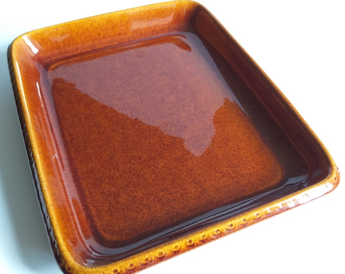 Deco Halsingborg Sweden Large Honey Brown Colour Glazed Stoneware Rectangular Serving Bowl. Serving Dish, Tray. Swedish Vintage Pottery.
