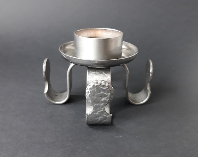 Ostlinss Gnosjo Sweden Metal Tealight or Candle Holder with Four Bent Hammered Feet. Patina. A Little Rusty. Scandinavian Metal Design Art.