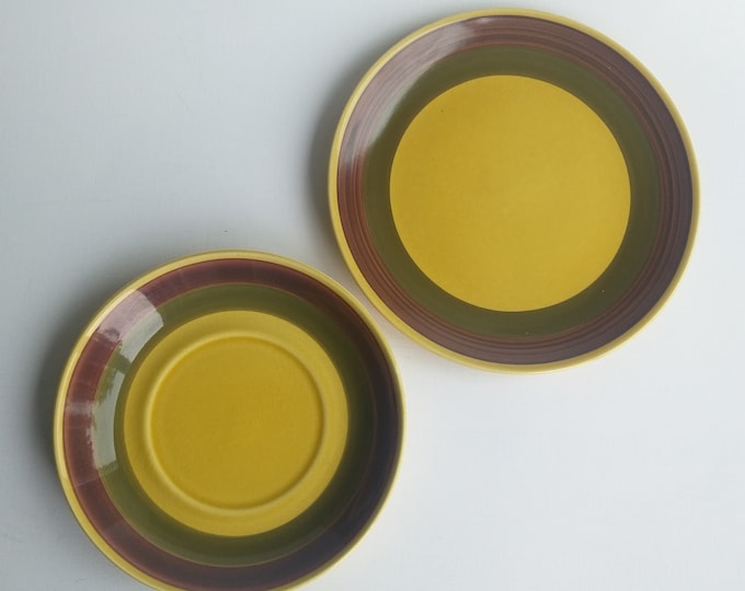 Stavangerflint Norway. Vintage Ceramic Duo Set -  Saucer and Plate. Honey Pattern Designed by Inger Waage. Scandinavian Design Tableware.