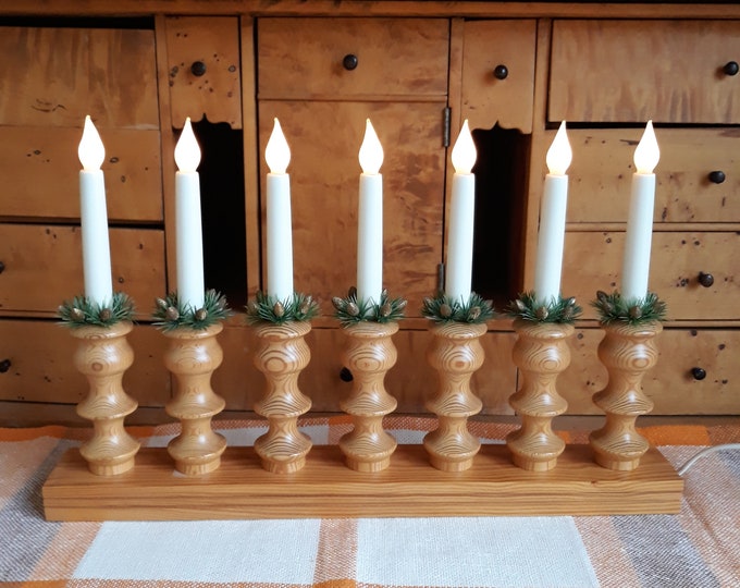 Vintage Gnosjo Kunstsmide Sweden Electric Light Wooden Christmas Candleholder. Seven Lights. Handmade in  Sweden. Swedish Design Home Decor.