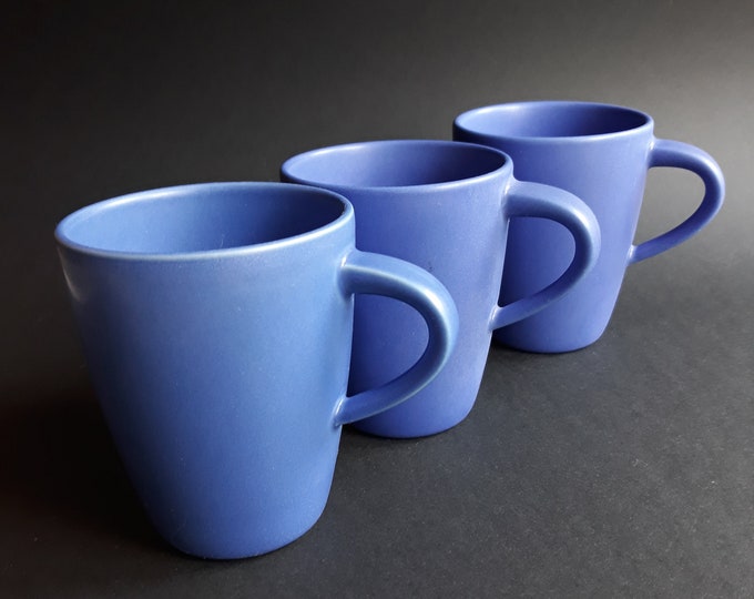 Set of 3 Vintage Hoganas Keramik Sweden Stoneware Cups Mugs in Blue Colour Glaze. Marked. Swedish Tableware. Scandinavian Design from 70s.