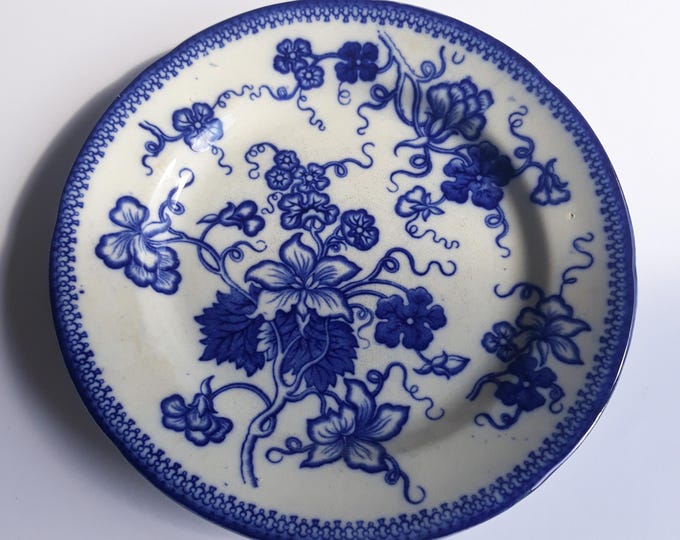 Gustavsberg Sweden. Antique Flow Blue Plate. Hundred Year Old Plate with Cobalt Blue Flower Motif. Highly Valued by Collectors. Beautiful.