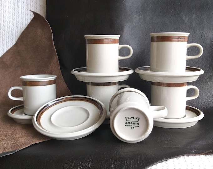 Arabia Wartsila Finland. Espresso Coffee Cup and Saucer in Natural Tones. Scandinavian Design. Quality Pieces. Finnish Stoneware Tableware.