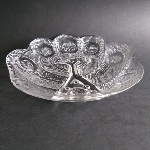 Orrefors Sweden. Peacock Crystal Glass Cake, Sandwich, Salad Plate