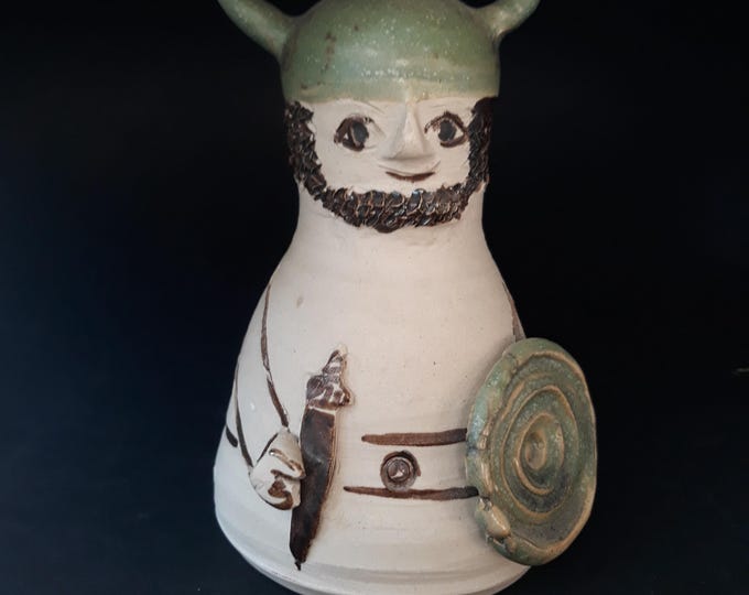 Vintage Ceramic Viking Figurine from Tjust Sweden Gallery. Hand Made Swedish Art Pottery from 80s. Signed. Unique Collectors Piece.