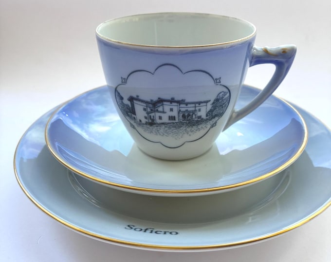 Vintage Bing & Grondahl Coffee Cup, Saucer and Plate Set from (Siotsstelet) Castle Series featuring the Solliden Palace. Danish Porcelain.