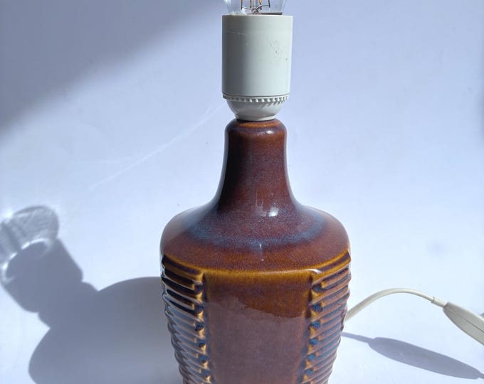 Soholm Stentoj, Bornholm, Denmark Ceramic Table Lamp 1960. Design by Einar Johansen. Glaze in Brown and Blue Tones. Textured relief Design.