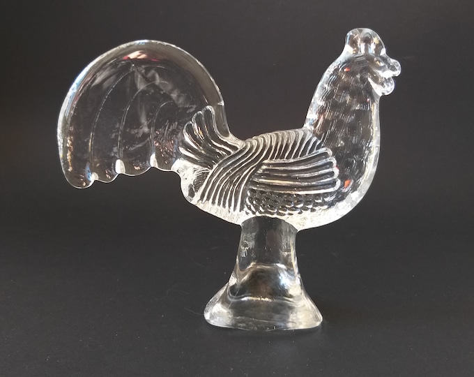 Kosta Boda Sweden Clear Textured Crystal Glass Paperweight Figurine Rooster. Designer Bertil Vallien. Swedish Collectible Art Glass.