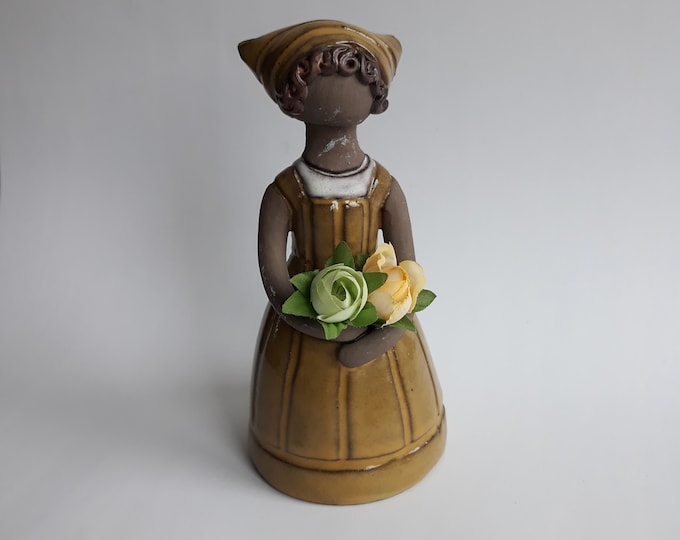 Elbogen Keramik Sweden. Ceramic Girl Figurine 7". Has a Hole for Flowers. Signed. Vintage Swedish Pottery from 60s. Home Decor. Collectable.