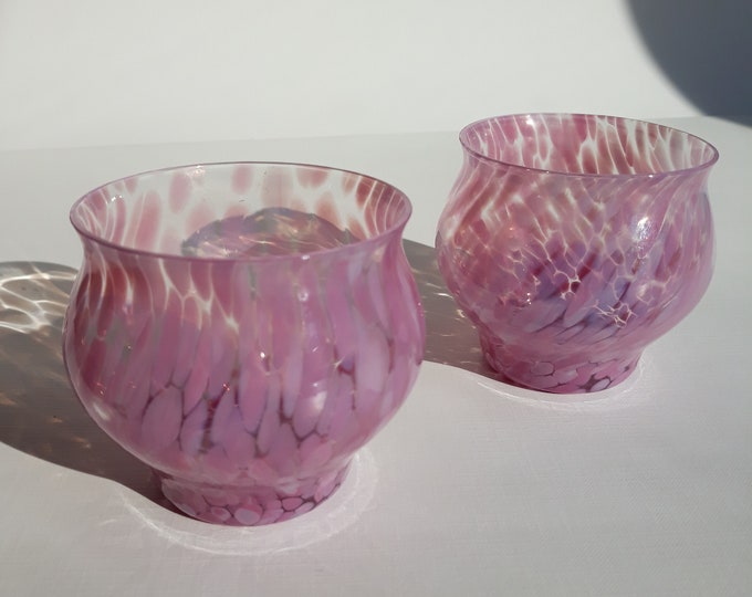 A Pair Tealight Holders. Scruf Glasswork Sweden. Designed  Lisa Larson in Beautiful Pink Shades. Swedish Vintage Glass. Scandinavian Design.