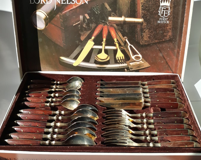 High Quality Mid Century Flatware from the Luxurious Prince-Lord Nelson Series. Made in Germany "Fürst". Rosewood and Polished Bronze.
