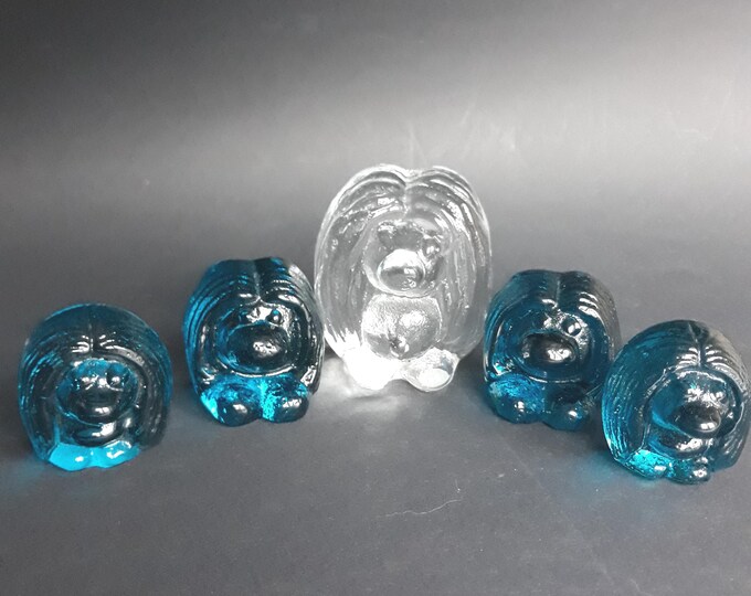 Set of 5 Bergdala Glasbruk Sweden Crystal Glass Troll Figurines Paperweight Sun Catchers. Design by Peter Johansson. Nordic Home Decoration.