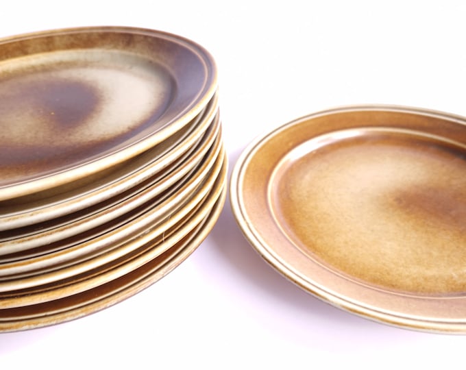Set of 2 of Vintage "Lava" Porsgrund Norway Stoneware Plates 17.5 cm (6.88"). Matte Brown Beige Tones. Design by Eystein Sandnes.