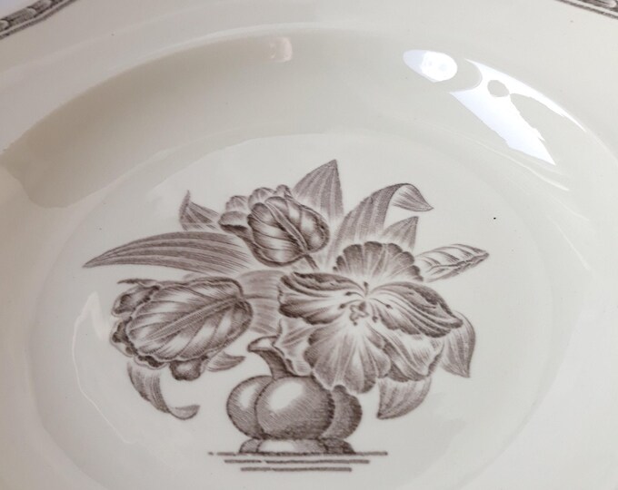 Set of 2 Antique Gefle Sweden Deep Plates. Bone China Plates from 40s. Pattern Mignon. Ecru Colour Brown Floral Motif.  Swedish Porcelain.