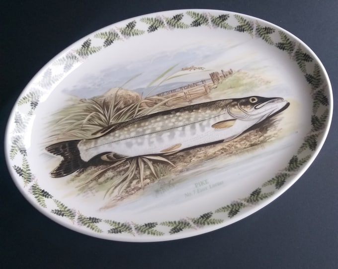 A Beautiful Vintage Portmeirion England The Compleat Angler British Fishes 13" Oval Plate No. 7 Pike Esox Lucius. Oven to Table Ware.