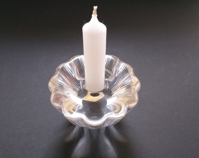 Orrefors Sweden. Large Size Candle Holder Stella. Crystal Glass. Beautiful Shine and Clarity. Original Sticker. Vintage Swedish Art Glass.