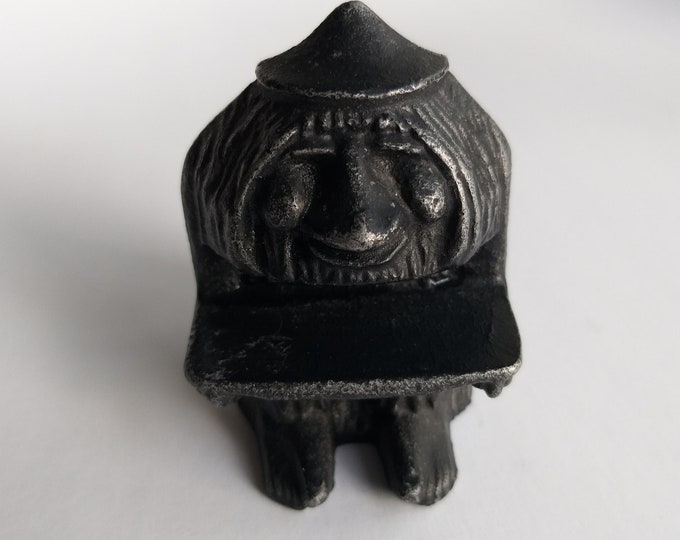 Norwegian Swedish Troll Figurine. Made of Metal Aluminum with a Black Coating. Dated from Jahre 1972. A Smiling and Nice Troll. Collectible.