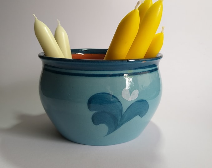 Nittsjo Sweden Ceramic Planter Pot in Turquoise Colour Glaze. Hand Painted. Vintage Swedish Pottery. Marked on Bottom.