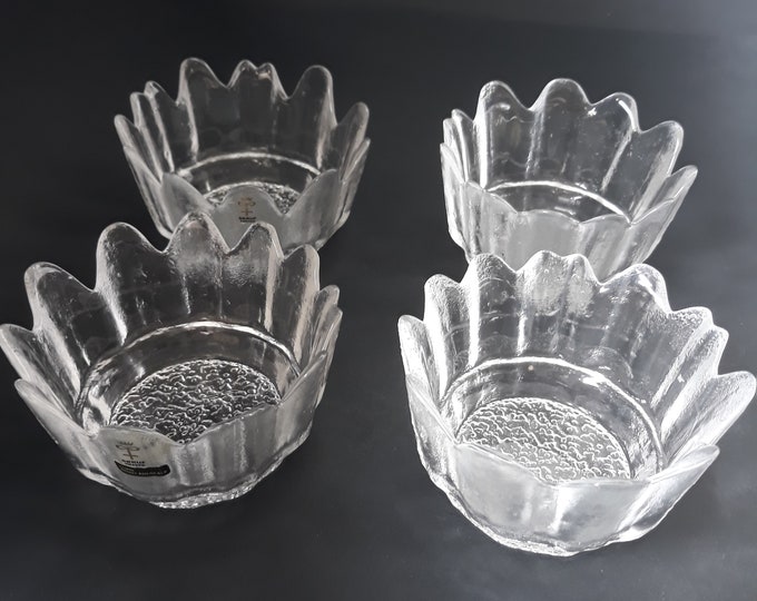 Set of 2 Skruf Sweden Clear Textured Crystal Glass Desert Bowls. Design by Bengt Edenfalk. Scandinavian Design. Swedish Art Glass.