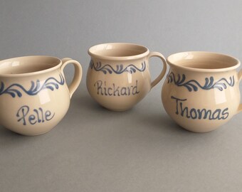 Gabriel Sweden Stengods. Vintage Ceramic Glazed Cup with the Name Thomas, Pelle, Rickard. Swedish Vintage Pottery Stoneware Coffee Tea Mug.