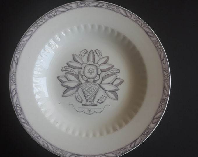 Gustavsberg Sweden Antique Plate Model "Vase; 1923-1940 with Grey Purple Decor by Wilhelm Kåge". Stylized Flower Vase. Art Deco Style.