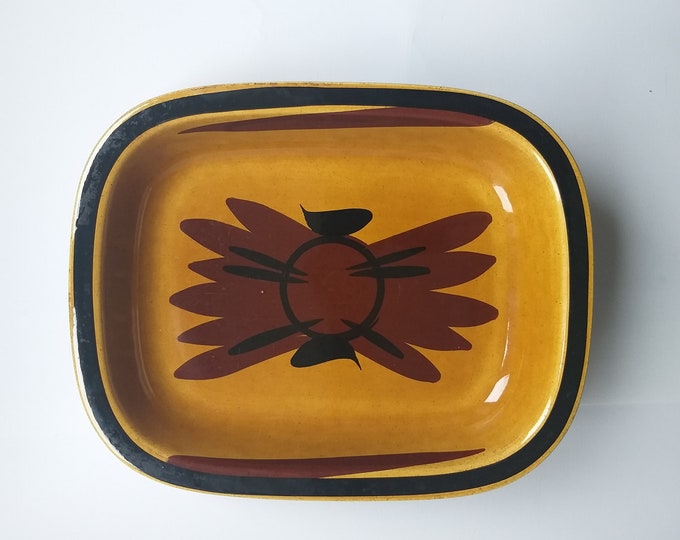 Sweden Rorstrand. Hand painted vintage serving dish. "Tuna" collection line from 70s. Design by Carl-Harry Stalhåne. Warm bright colours.