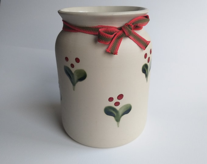 Sweden Gabriel. Vintage Ceramic Jar 17,5 cm (6.88"). Glazed Inside. Matt Finish Outside Decorated With Glazed Berry Motif. Swedish Pottery.