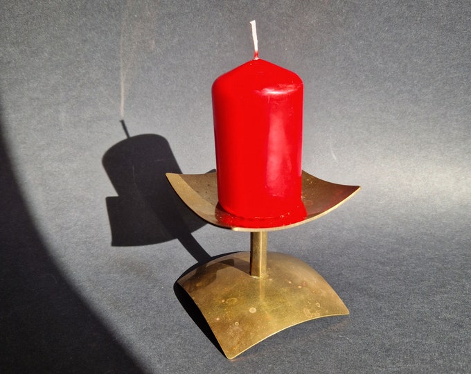 Mid Century Modern Style Brass Candle Holder for Two Different Looks. Two Ways of Using It. Patina. Vintage Home Decoration. Candle Included