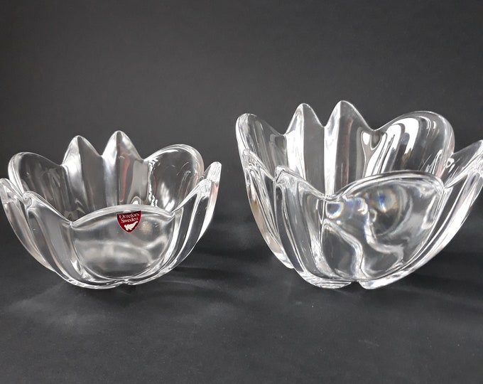 Bigger or Smaller Vintage Orrefors Sweden Crystal Glass Dala Bowl. Design by Lars Hellsten. Scandinavian Swedish Glass Design from 70s.
