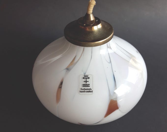 Skruf Sweden. Glass Oil Lamp in Monochrome Tones. Swedish Vintage Hand Crafted Art Glass. Scandinavian Design. A Vintage Gift for Yourself.