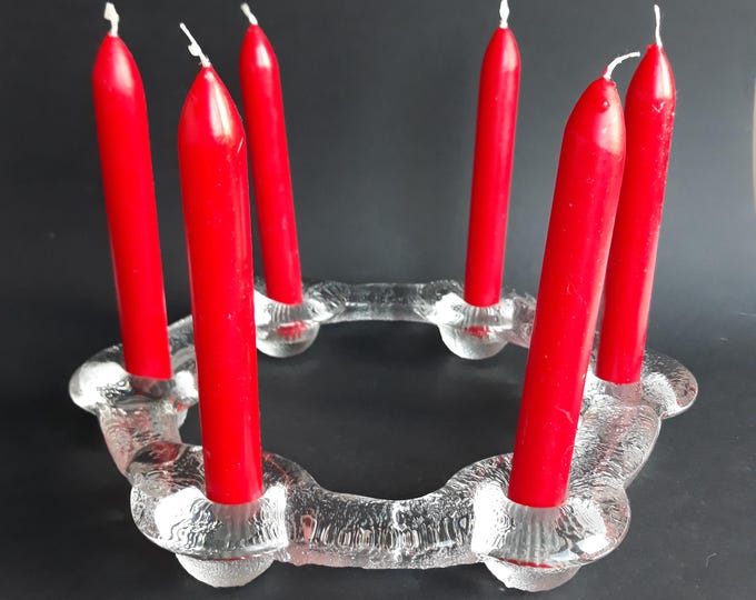 Pukeberg Sweden Crystal Glass Wreath Shape Candleholder for Six Taper Candles. Scandinavian Design.  Swedish Vintage Home Decor.