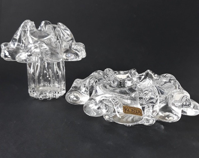 A Choice of One Beautiful Kosta Boda Candlestick. One Candlestick is on a Pedestal. The other is lower. Antique Swedish Art Glass. Nice Gift