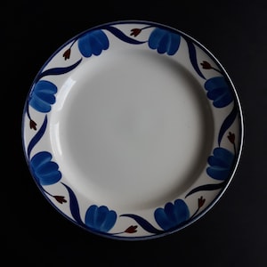 Vintage Gustavsberg Sweden Dinner Plate in Pattern Liljablå. Blue Floral Decor around the Edge. Design by M. Hennix. Marked. Swedish Design.