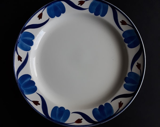 Vintage Gustavsberg Sweden Dinner Plate in Pattern Liljablå. Blue Floral Decor around the Edge. Design by M. Hennix. Marked. Swedish Design.