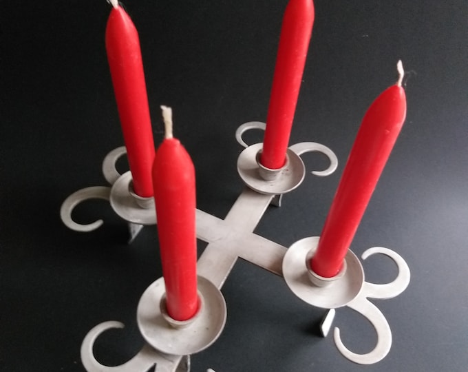 Ekilstuna Sweden Advent Candlestick Holder for Four Candles. Matte Metal. Unusual Scandinavian Design. Swedish Home Decor. Original Label.