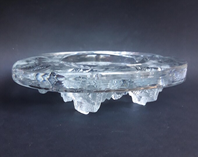 Stunning Sea Glassbruk Sweden Crystal Glass Ashtray. Design by Paul Isling. Scandinavian MCM Style Form. Stylized Icebergs. Rare Find.